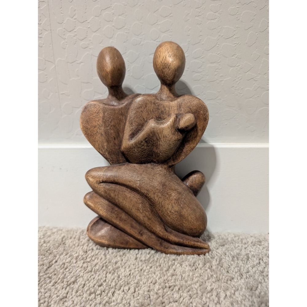 Hand Carved Wayan Rendah "Family Peace" Suar‎ Wood Sculpture - Indonesian Art